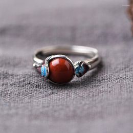 Cluster Rings JADE ANGEL 925 Sterling Silver Ring Literary Temperament Cloisonne Southern Red Agate Female Hetian Open