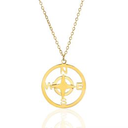 Pendant Necklaces Travel Compass Necklace Gold Stainless Steel Charms Chain Jewellery Round North Star Pendentif Boussole Coin ChainPendant