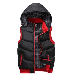 Men's Vests Winter Men Hooded Coat Hat Removable Warm Sleeveless Size M-5XL High Quality Casual Vest Jacket Couple LargeMen's