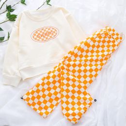 Clothing Sets Baby Girls' Casual Suit Tshirt Plaid Pants 2023 Spring