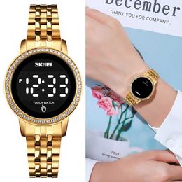 Wristwatches Touch Screen Women's Watch Diamond Ladies Fashion Electronic Wrist Clock Stainless Steel Strap Date LED Digital 1669