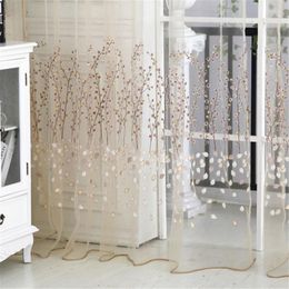 Curtain Floral Print Voile Window Curtains For Living Room Tulle Door Drape Panel Sheer Scarf Valances 1M 2.7M