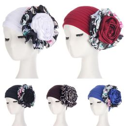 Beanies Beanie/Skull Caps Women Big Flower Headband Elastic Sleep Shower Cap Muslim Hijab Turban Pure Color Head Scarf Fashion Accessories