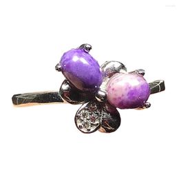 Cluster Rings 8x6mm Natural Purple Sugilite Ring Silver Sterling Jewelry For Woman Lady Man Beads Crystal Flower Stone Adjustable