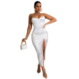 Casual Dresses Zabrina Sexy Summer Women's Fashion 2023 Irregular Solid Medium Length Dress Elegant Club Party Lady Vestidos Slim