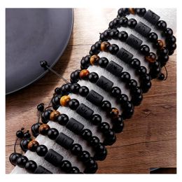 Link Chain 12 Constellation Couple Bracelet Black Tiger Natural Stone Bracelets For Women Men Braided Reiki Beads Charm Jewelry Dro Dhd2V