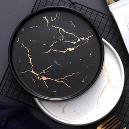 Plates European Wind Marble Plate Household Ceramic Dish Western Steak Breakfast Jewellery Storage Tray