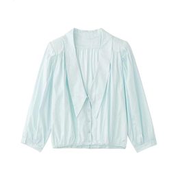 Women's Blouses & Shirts Women Fashion Youthful Pleated Decorative Shoulder Pad Vintage Long Sleeve Button Blouse Chic TopsWomen's