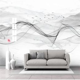 Tapeten Milofi Benutzerdefinierte 3D-große Tapeten-HD-Jazz-Weiß-Marmor-Muster-Tinten-Landschaft Chinesische Hintergrundmalerei