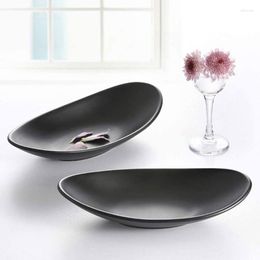 Plates 1 Pcs Younger Deep Plate Oval Ingot Frosted Black El Japanese Dim Sum Seafood Sushi Imitation Porcelain Tableware