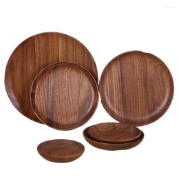 Plates 15-25cm Simple Environmental Protection Walnut Tray Round Dish Dessert Snack Sushi Cake Salad Fruit Plate Practical Tableware