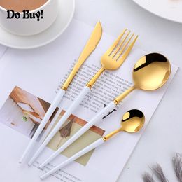 Flatware Sets 4 Pcs/set Cutlery Set Stainless Steel Dinnerware Western Tableware White Gold Kitchen Spoon Fork