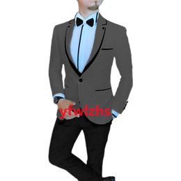 Custom-made Groom Tuxedos One Button blossom Men Suits Notch Lapel Groomsmen Wedding/Prom/Dinner Man Blazer Jacket Pants Tie Vest M238