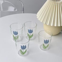 Wine Glasses CuteLife Nordic Blue Tulip Cute Transparent Glass Cup Ins Breakfast Milk Tea Coffee Drinking Wedding Dessert Cocktail