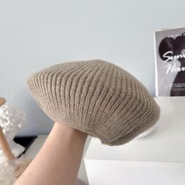 Berets Autumn French Soft Knitted Beret Hats For Women Female Solid Korean Knit Ladies Streetwear Painter Hat Wholesale