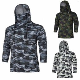 Men's Hoodies Fashion Mens Face Cover Camouflage Printed Hooded Splice Large Open-Forked Male Long Sleeve Sweatshirts Plus Size Polerones#35