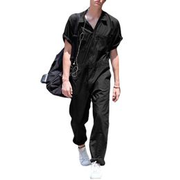 Men's Pants HaleyChan Short Sleeve Zip-Front Coverall Wrinkle Resistant Work Action Back Jumpsuit With Multi Pockets Cargo