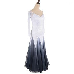 Stage Wear White Ballroom Dress Long Sleeves Waltz Dresses For Dancing Foxtrot Dance Standard Ball Lace