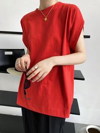 Women's T Shirts ZCSMLL Women Red White Casual Big Size Side Slit T-shirt Round Neck Short Sleeve Fashion Tide Spring Summer 2023 TH7879