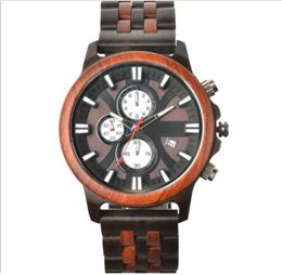 Wristwatches Wooden Men's Quartz Watches Business Multifunction Noctilucent Large Dial Three Eye Calendar