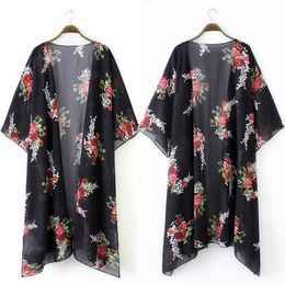 Women's Swimwear Women Cottagecore Cardigan Jacket With Veil Floral Print Asymmetrical Boho Style Loose Casual Beach Sun Protection JacketWo