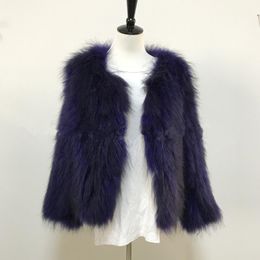 Women's Fur & Faux Winter Fashion Coat Medium Long Natural Raccoon Knitted Overcoat Real Jacket SF0244Women's
