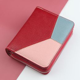Wallets Women Wallet Fashion Pink Geometric Coin Purse For Ladies Two Fold Zipper Short Multifunction Splicing Card Pack