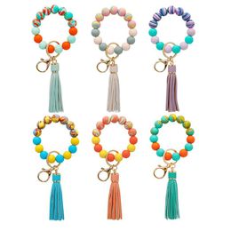 Keychains Mixed Color Silicone Beads Keychain For Women Accessories Tassel Car Charms Bracelet Keyring Keys Wholesale 2023Keychains