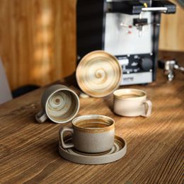 Cups Saucers Handmade Retro Pottery Coffee Cup Set Ceramic With Dish Milk Water Mug Breakfast Mugs Home Tableware