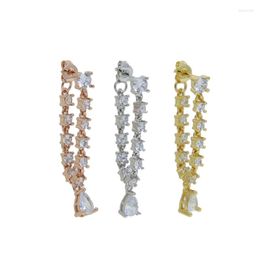 Hoop Earrings 2023 Multi Piercing Dangling Tassel Chain Front Back Double Sided Women Jewellery Gold Colour Sparking 2.5mm CZ Water Drop