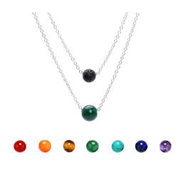 Pendant Necklaces 8Mm Lava Rock And 10Mm 7 Colour Chakra Stone Mtilayered Sier Stainless Steel Chain For Women Fashion Jewellery Drop D Dhs0Y