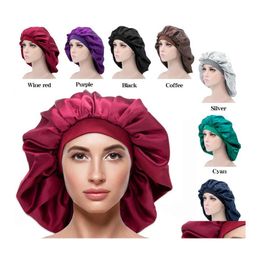 Hair Accessories Extra Large Bonnet Hat Women Big Size Beauty Print Satin Silk Sleep Night Cap Head Er Bonnets Hats 10Pcs Drop Deliv Dhecv