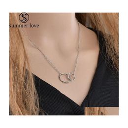 Pendant Necklaces Stainless Steel Two Circle Necklace For Women Double Rings Interlocking Circles Infinity Linked Friendship Drop De Dhw1M