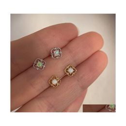 Stud White Gold/Gold Flower Hollow Lace Opal 925 Sterling Sier Earrings For Women Vintage S925 Wedding Fine Jewelry Yea561Stud Drop D Dhgwe