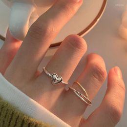 Cluster Rings Sterling Silver LOVE Heart Vintage Handmade Weave Thai Elegant Party Jewellery Gifts For Women CouplesCluster Brit22