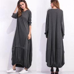 Casual Dresses Loose Dress Oversize Irregular Long Sleeve Round Neck T-shirt Sexy Maxi For Women Undefined
