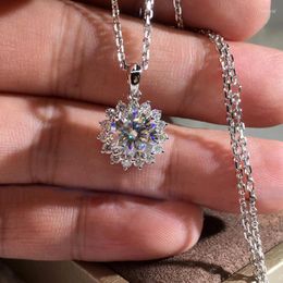 Pendant Necklaces Bling Big Zircon Stone Flower Silver Colour Long Chain Necklace Choker For Women Fashion Jewellery 2023 Elle22