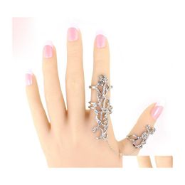 Cluster Rings Gothic Punk Rock Rhinestone Cross Knuckle Joint Armour Long Fl Adjustable Finger Gift For Women Girl Fashion Jewellery Dr Dhkrw