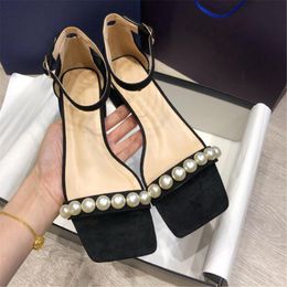 Dress Shoes Kmeioo Summer Elegant Pearl Sandals Ankle Strap Chunky Heels Open Toe Med Heel For Women Buckle