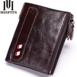 Wallets Men's Genuine Leather Wallet Short Hand Bag Top Layer Cowhide Double Zipper Multifunctional Coin Purse