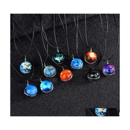 Pendant Necklaces Outer Space Starry Dreamy Necklace Double Glass Ball Gemstone Wax Rope Leather Chains For Women Fashion Jewellery Gi Dhpqb