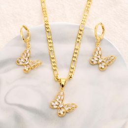 Dangle Earrings Bangrui CZ Butterfly Necklaces Earring Women Girls Gold Colour Charm Jewellery Cubic Zirconia Birthday Party Gift & Chandelier