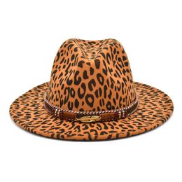 Wide Brim Hats Ladies Wool Fedora Hat Leopard Print Male Jazz Spring And Autumn Big F30