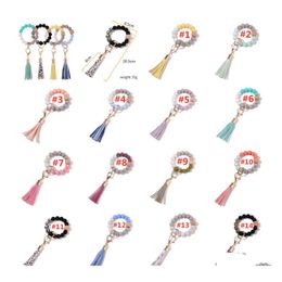 Party Favor Tassels Wood Bead Keychain Sile Beads Bracelet Leather Key Ring Food Grade Sil Wrist Keychains Pendant Drop Delivery Hom Dhegq