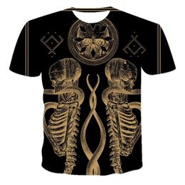 Men's T Shirts Summer 3D Horror Death Art Skeleton T-shirt Fashion Round Neck Leisure Long Sleeve Street Shorts