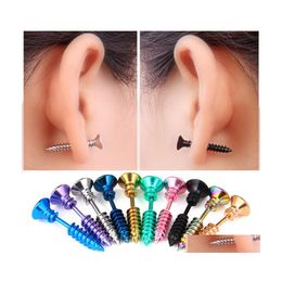 Stud 10 Color Stainless Steel Hypoallergenic Earrings Women Screw Piercing Ear Rings For Ladies Fashion Punk Halloween Jewelry Gift Dhmz4