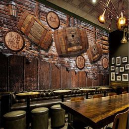 Wallpapers Retro Industrial Style Bar KTV Restaurant Decor Wine Barrels Background Mural Wall Paper 3D Dance Hall Nightclub Wallpaper