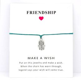 Charm Bracelets Hamsa Hand Card Lucky Thread String Women Men Unisex Fashion Handmade Jewellery Christmas Gift Drop