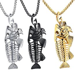 Pendant Necklaces Personality Creative Metal Fish Skeleton Necklace For Men Women Fashion Charm JewelryPendant Elle22