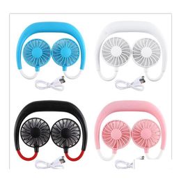 Party Favour Portable Usb Rechargeable Fan Hands Lazy Neck Hanging Dual Cooling Mini Sport 360 Degree Rotating 591 Drop Delivery Home Dhyxd